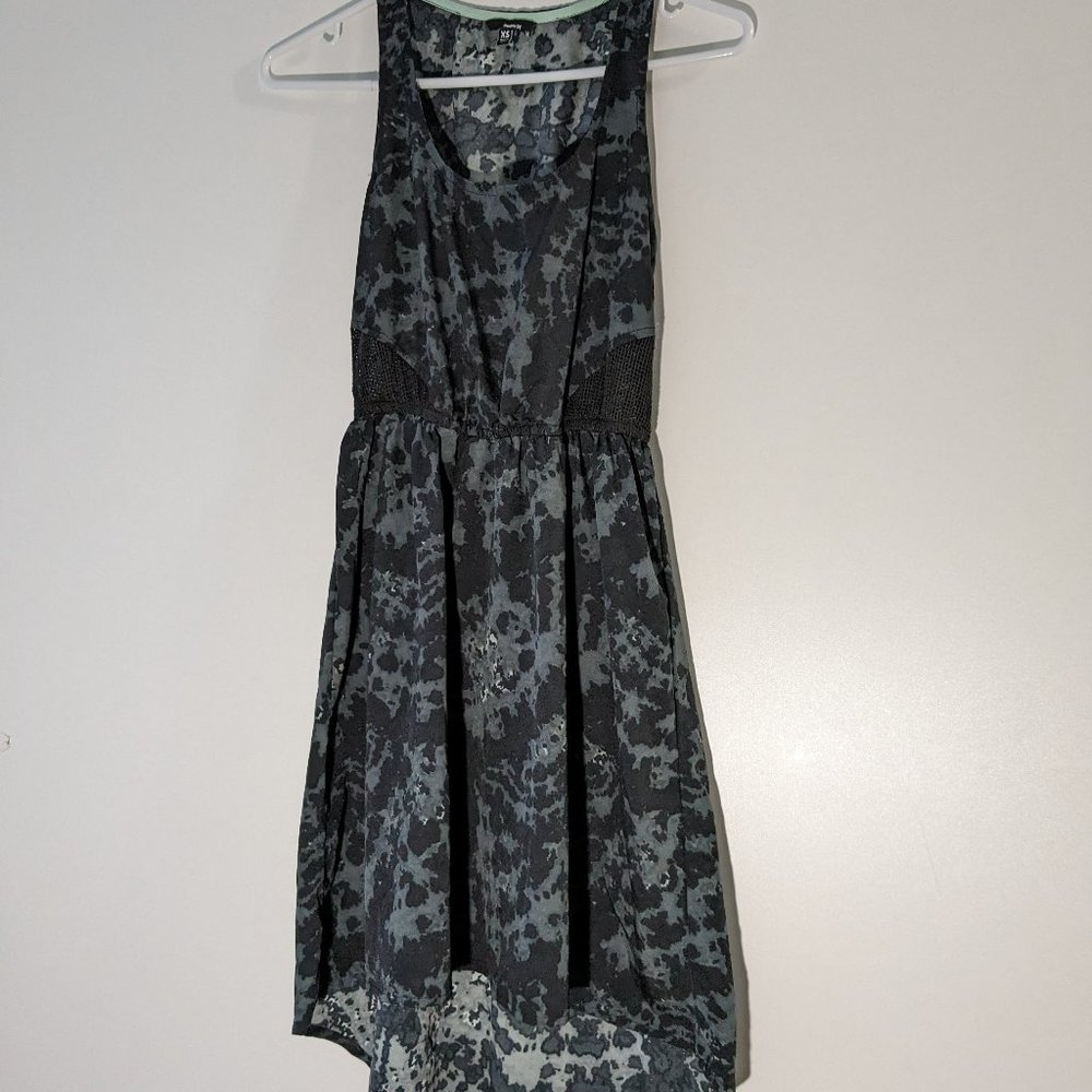 Hurley Marble Print Mesh Panel High Low Dress Black Grey Size XS